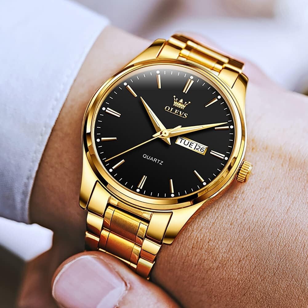 Elegant Luminous Men’s Watch with Day-Date Function & Scratch-Resistant Design