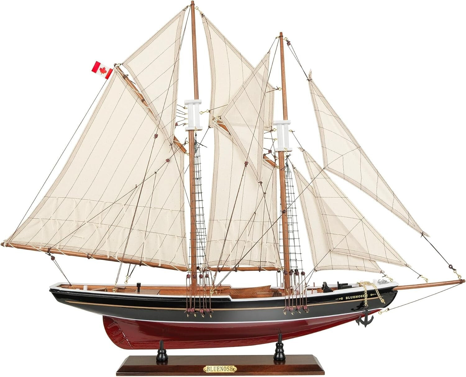 Authentic Bluenose Model Ship - Nautical Decor Piece with Hand-Stitched Sails