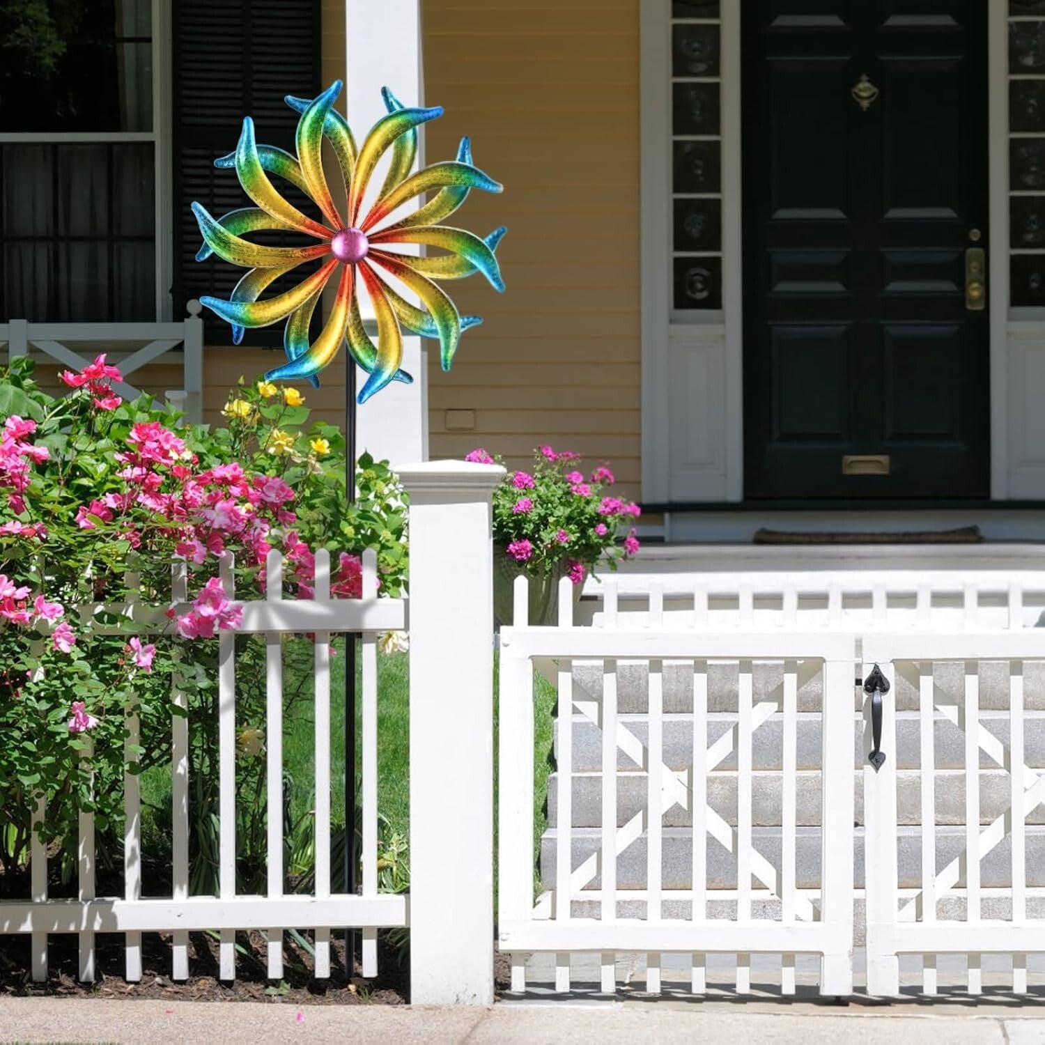 5FT Kinetic Metal Wind Spinner - Yellow Propeller for Outdoor Garden Decor