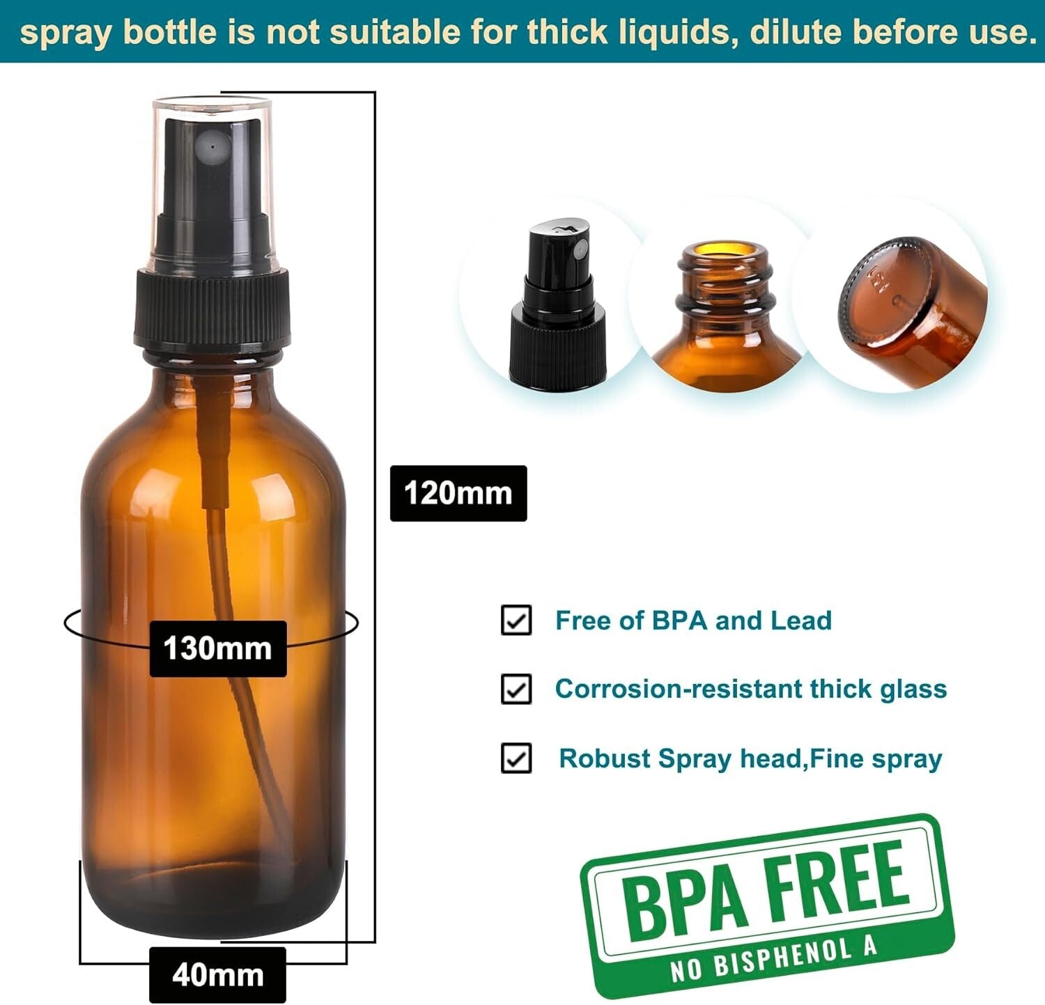 Leaking-Proof 2oz Glass Spray Bottles Set of 48 for Skin Care & Cleaning