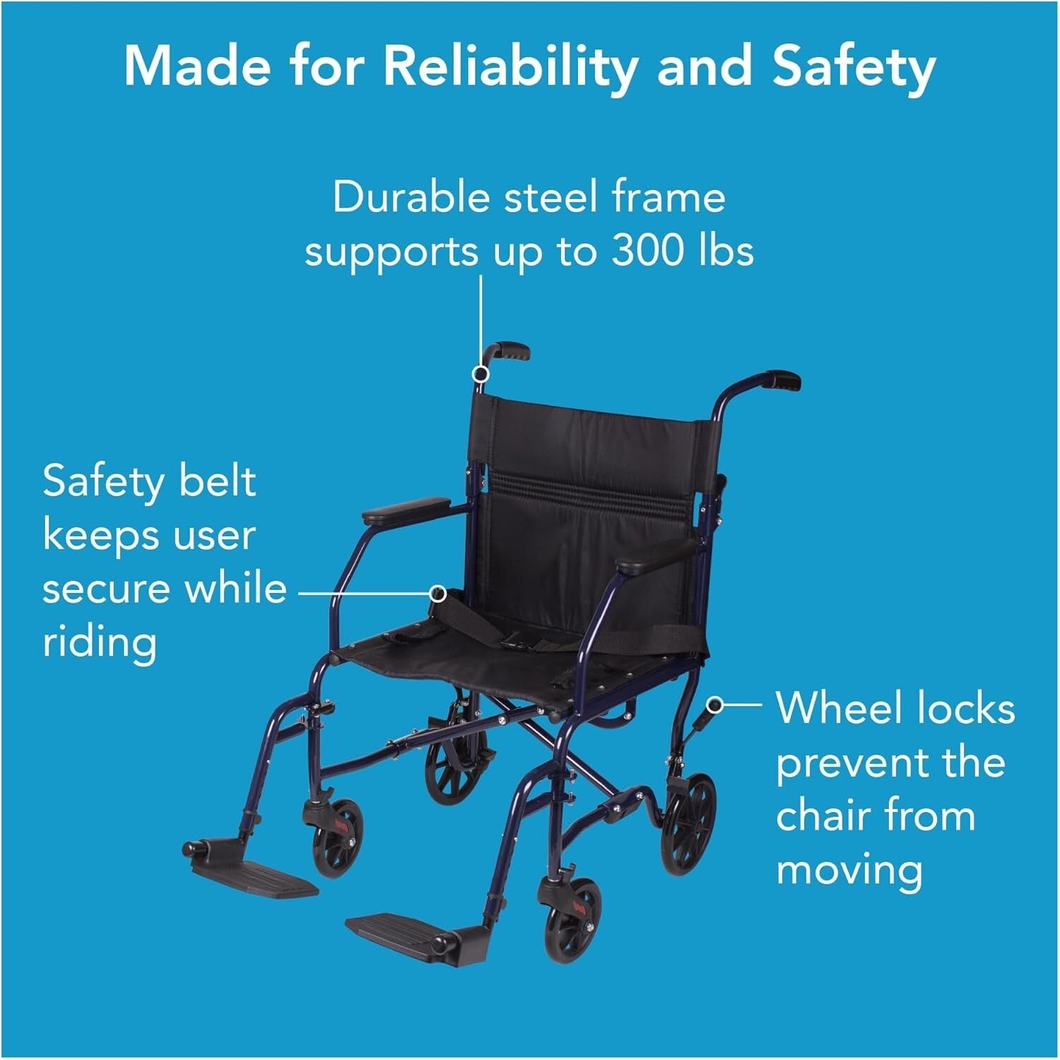Folding Lightweight Wheelchair with Adjustable Footrests for Easy Travel