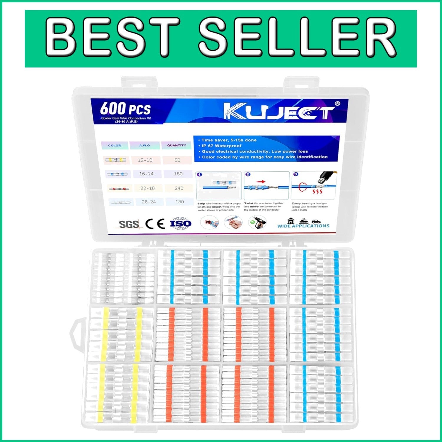 600PCS Waterproof Solder Seal Wire Connector Kit for Automotive & Marine Use