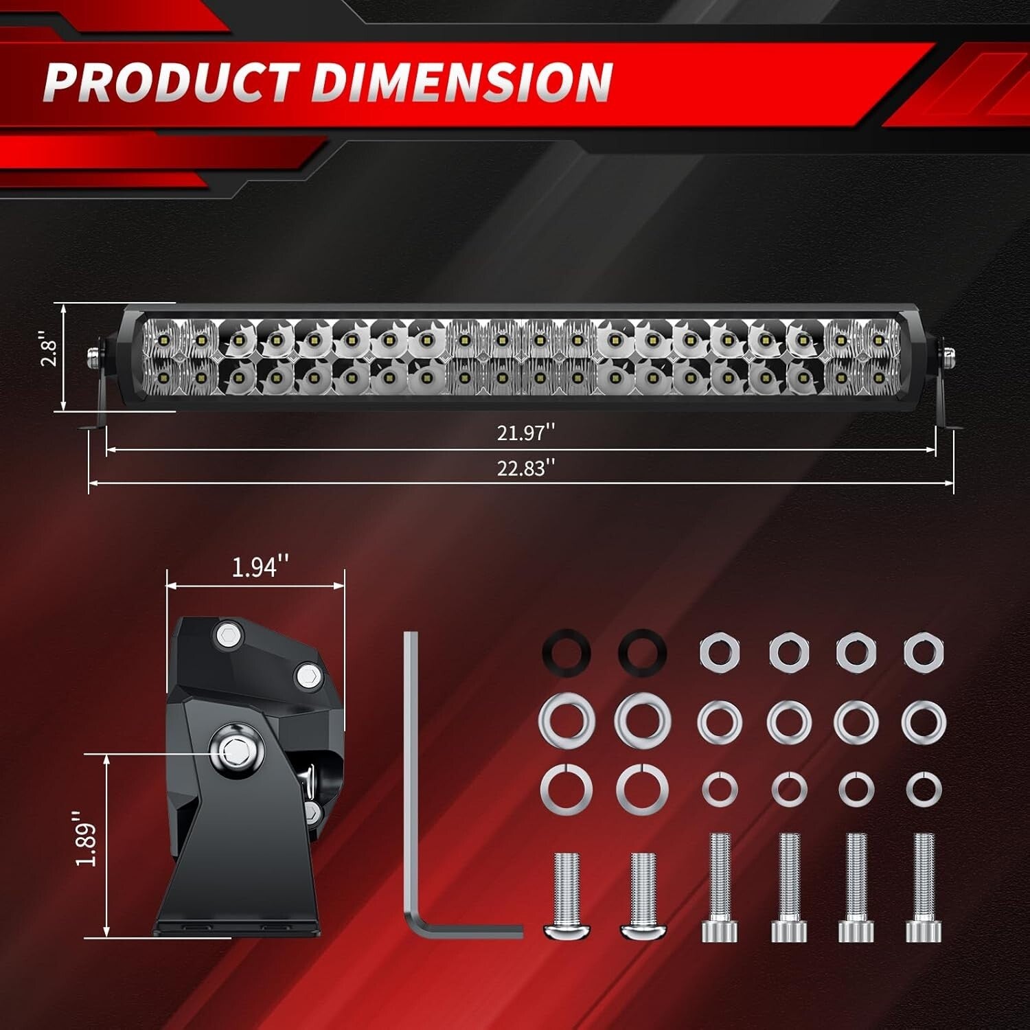 20 Inch Dual Row LED Light Bar, IP68 Waterproof with Stainless Mounting Brackets