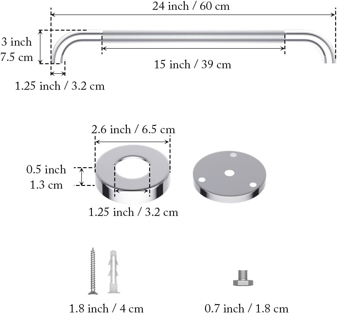 Elegant 24 Inch Chrome Grab Bar Set - Anti-Slip Handrails for Enhanced Safety