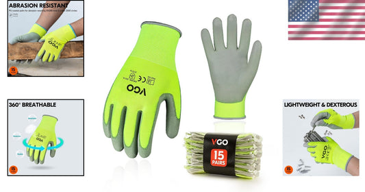 Bulk Pack of 15 Large Gardening Gloves - Anti-Slip, Abrasion Resistant, Washable