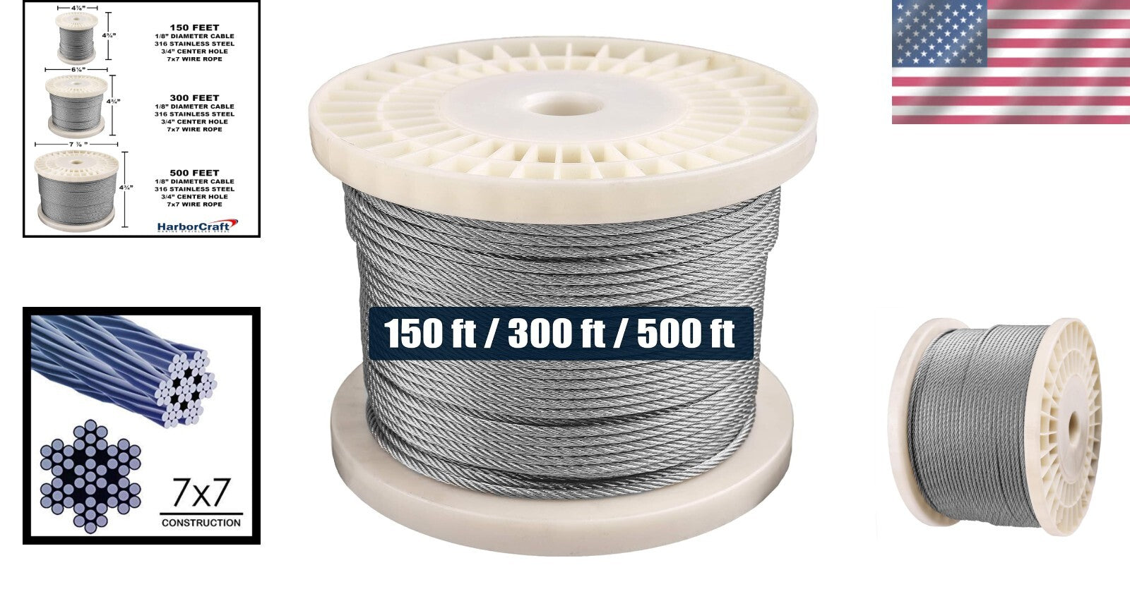 500ft 1/8" 316 Stainless Steel Wire Rope - Perfect for Deck Railing Systems