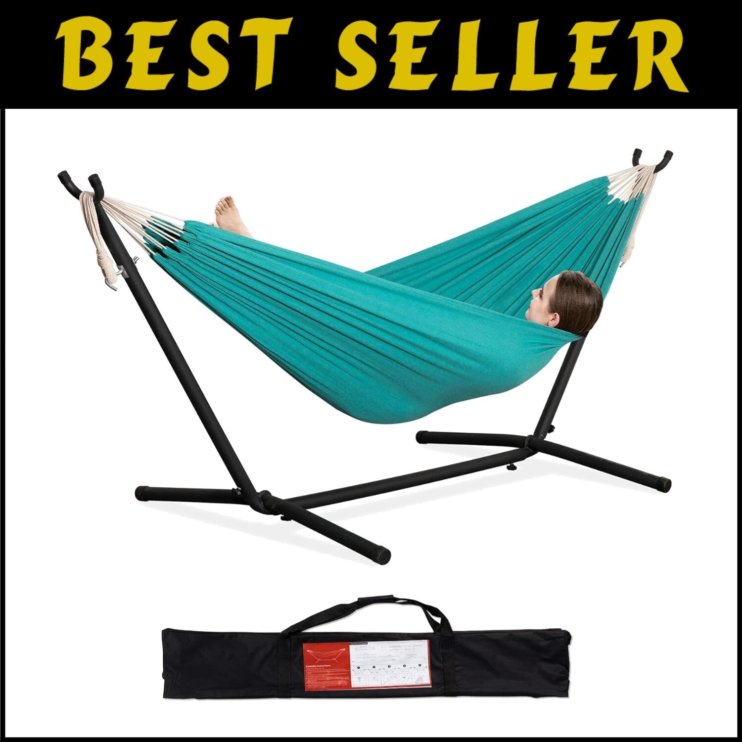 Elegant Aqua Double Hammock with Heavy Duty Steel Stand - 2 Person Outdoor Bliss