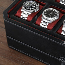 Load image into Gallery viewer, Stylish Black/Red Watch Storage Box with Key Lock &amp; 12 Slots for Men &amp; Women