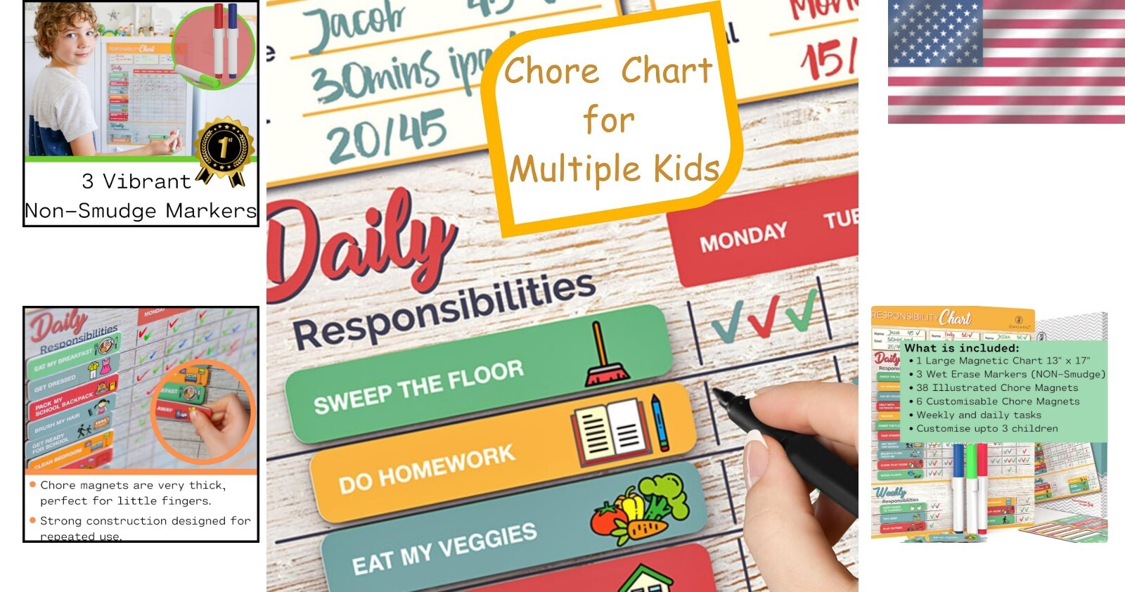 Customizable Reward Chart for Kids - Large Magnetic Chore Tracker for Families