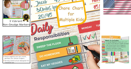 Customizable Reward Chart for Kids - Large Magnetic Chore Tracker for Families