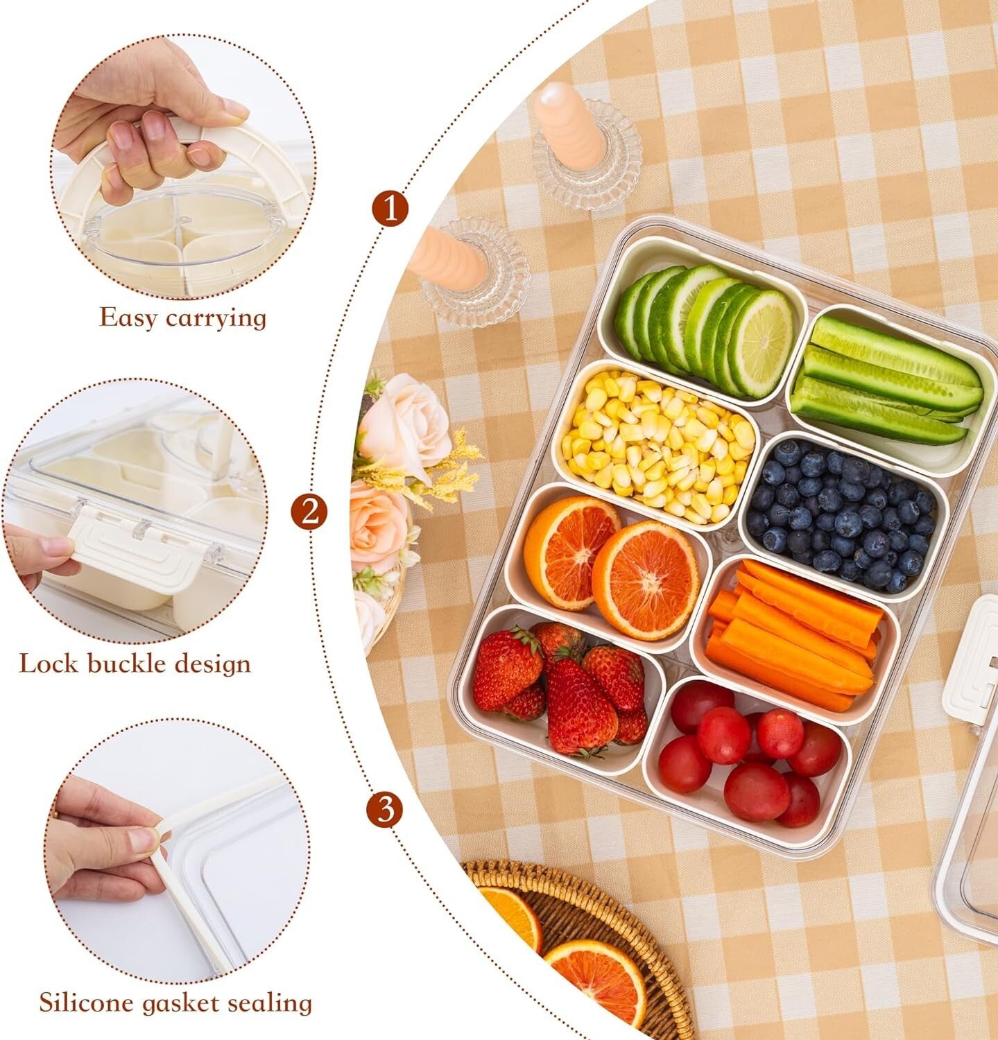 BPA-Free Portable Snack Serving Tray with Lid - Perfect for Picnics & Travel