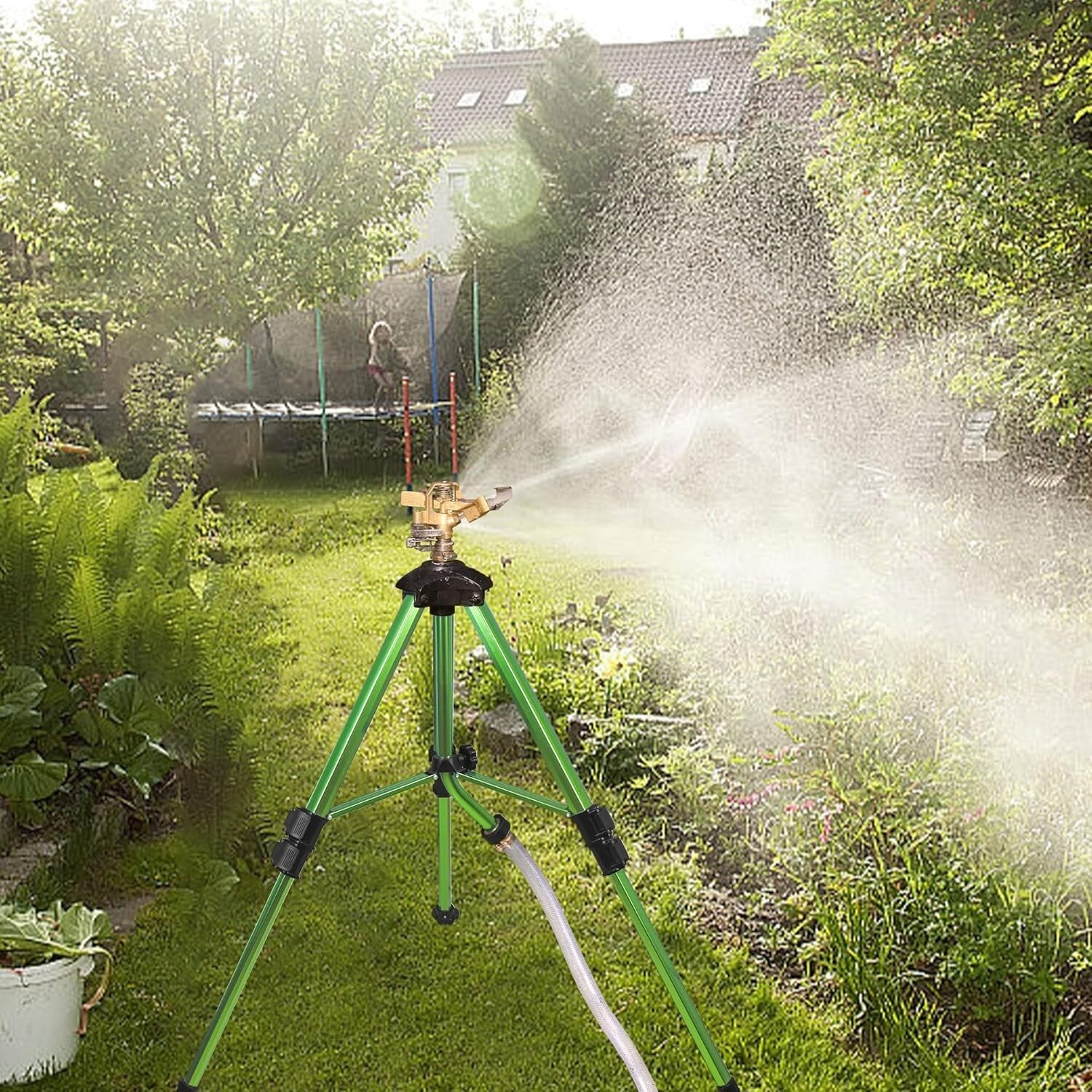 360° Adjustable Impact Sprinkler Set on Tripod Base for Effective Watering