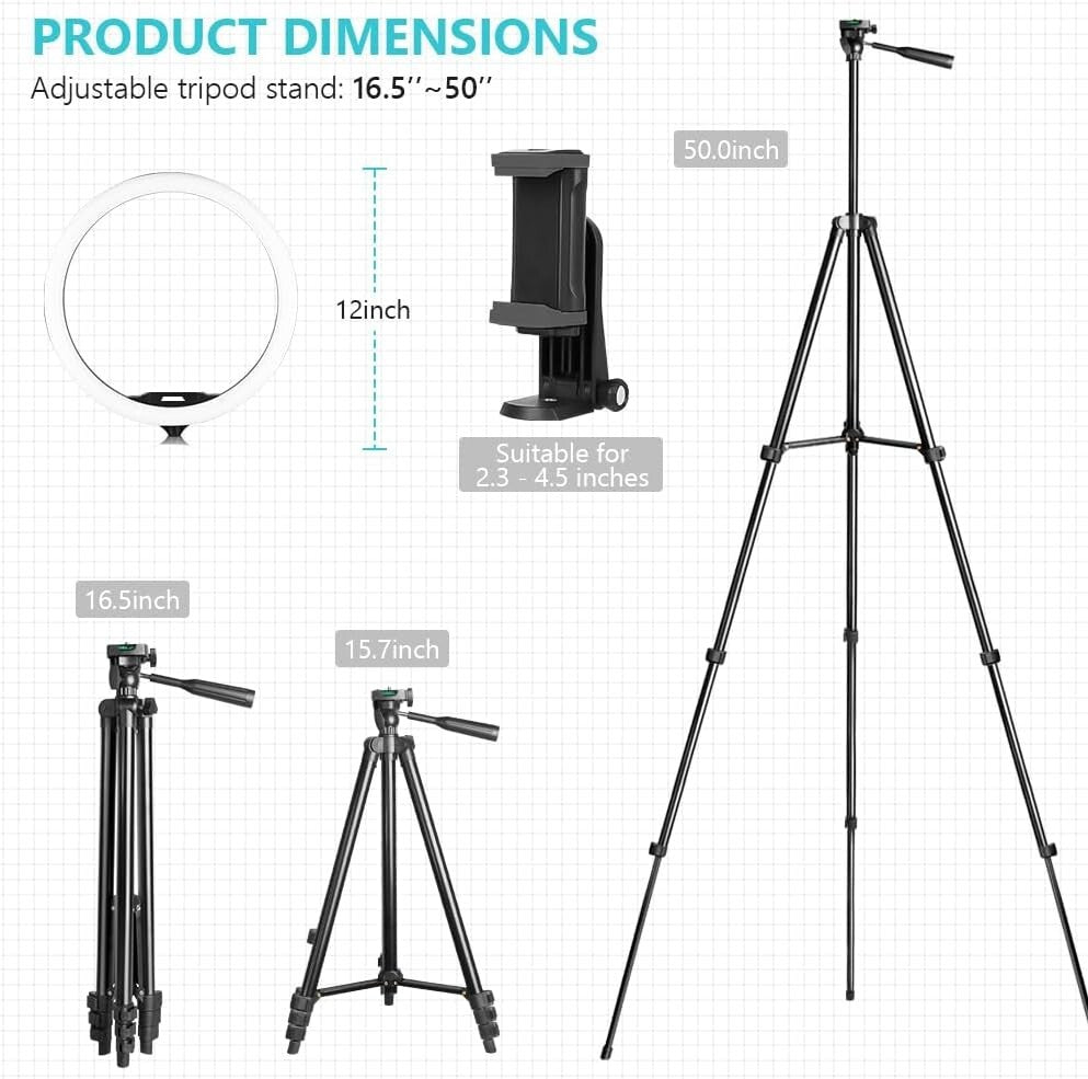 12'' LED Ring Light with Extendable 50'' Tripod Stand - Perfect for YouTube &...