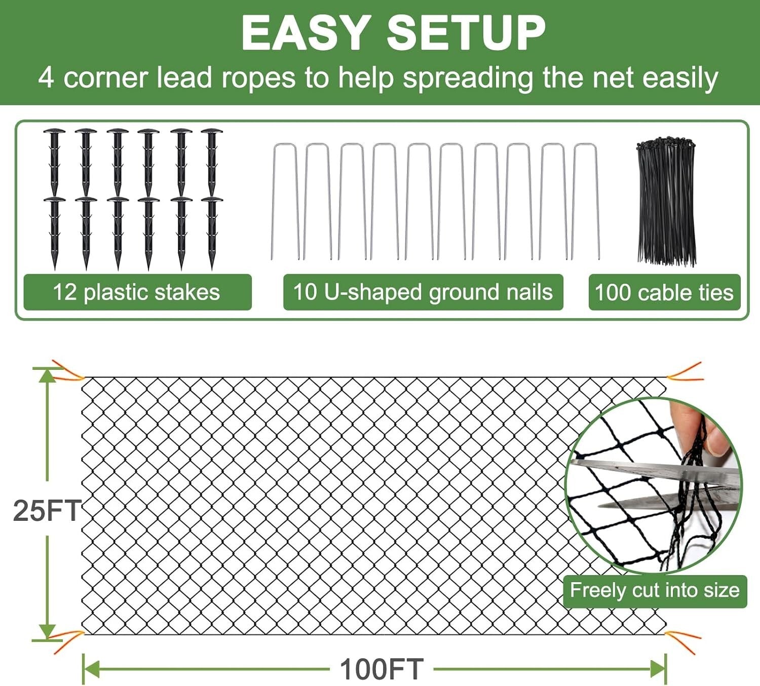 Durable 25x100ft Garden Netting - Multi-Purpose Protection for Fruits & Fowl