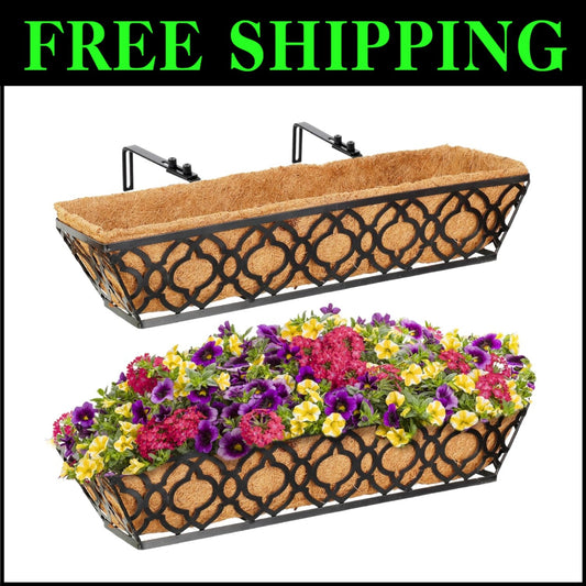 Vintage-Style 24" Black Metal Planter Boxes for Indoor and Outdoor Use - 2 Pack