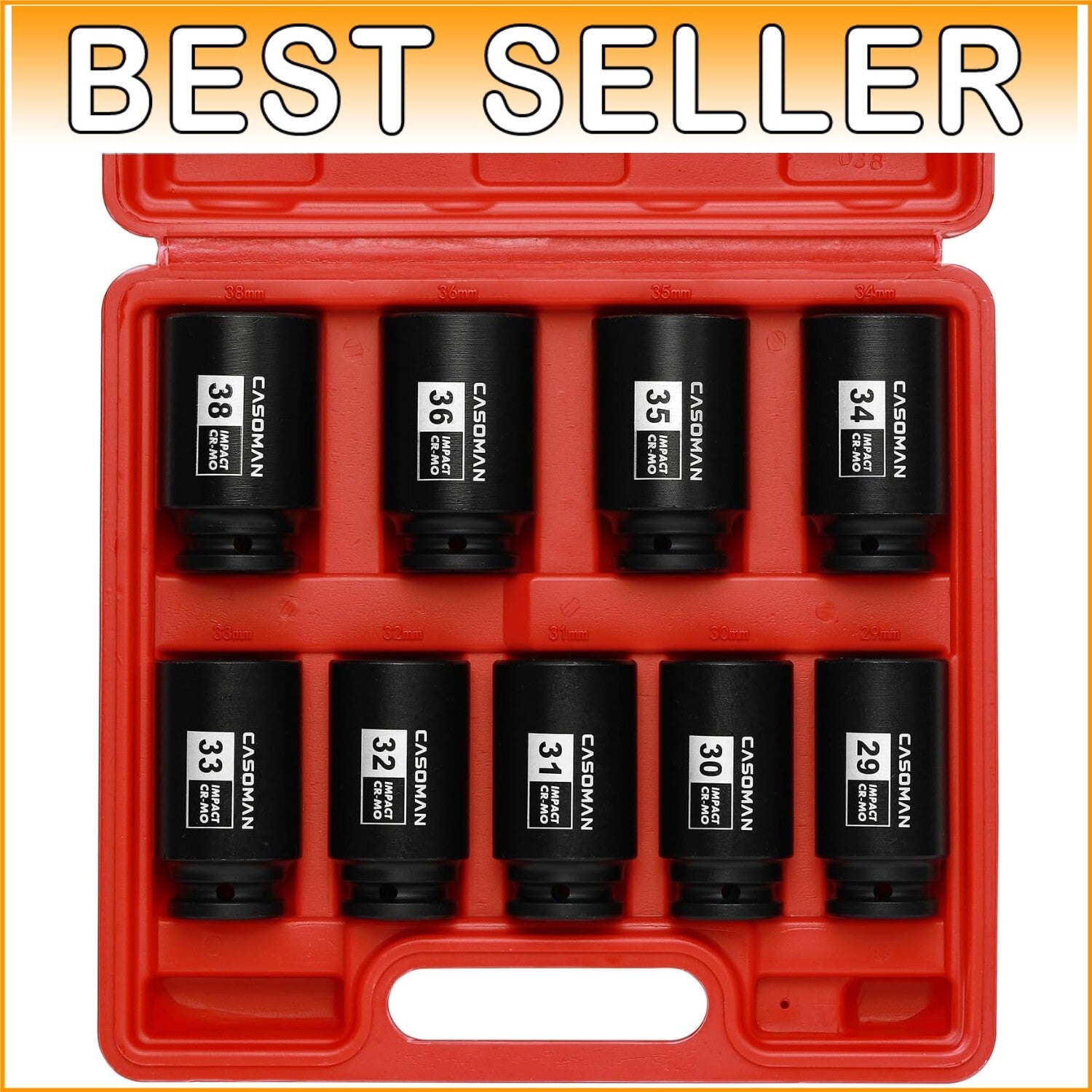 Durable 1/2-Inch Drive Deep Impact Socket Set, 29mm-38mm, Chrome Molybdenum