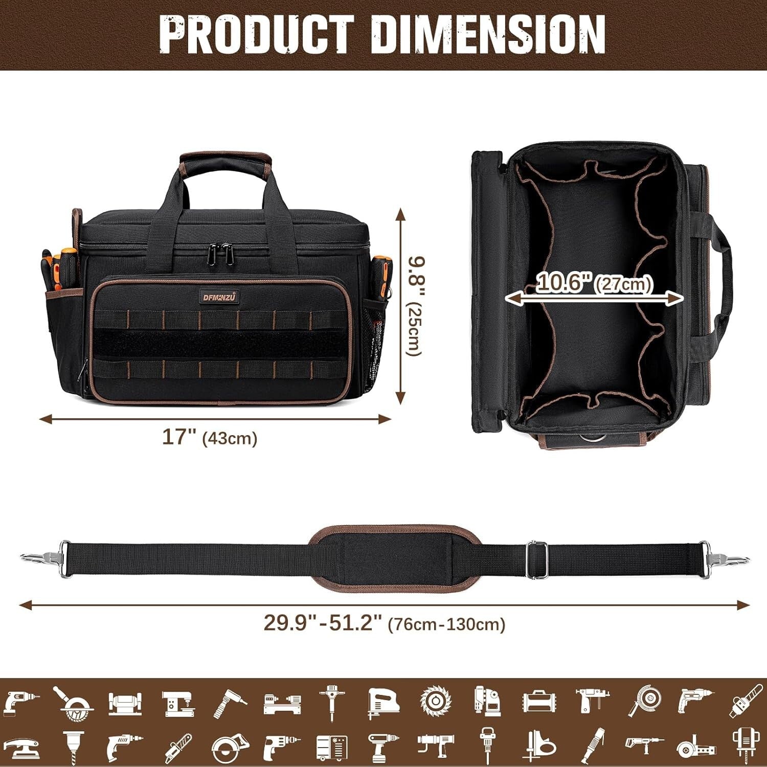 17" Heavy Duty Tool Bag with 20 Pockets - Portable Organizer for Professionals