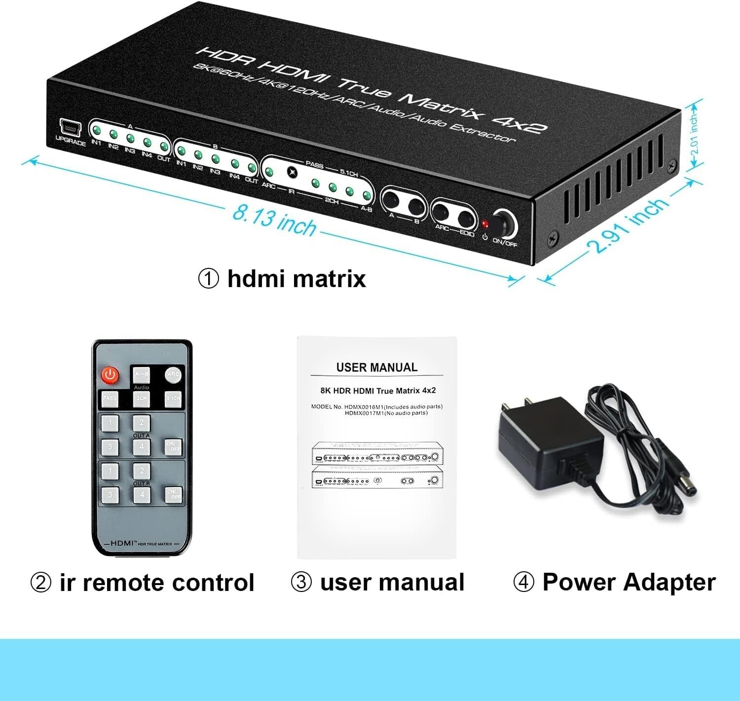 4K 120Hz HDMI Matrix Switcher with Optical Audio Output and IR Remote Control