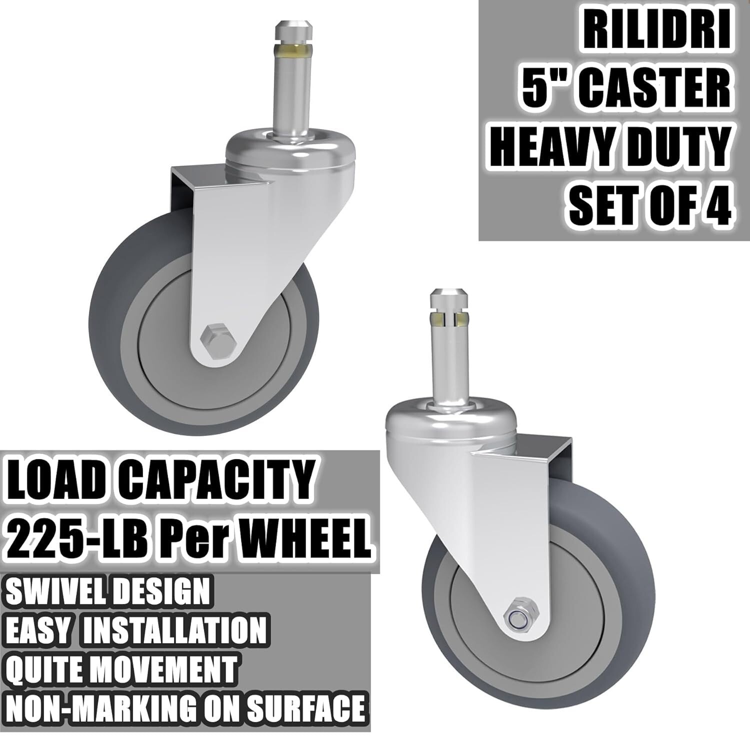 225 lb Load Capacity 5-Inch Swivel Caster Wheels for Versatile Use - 4 Pack