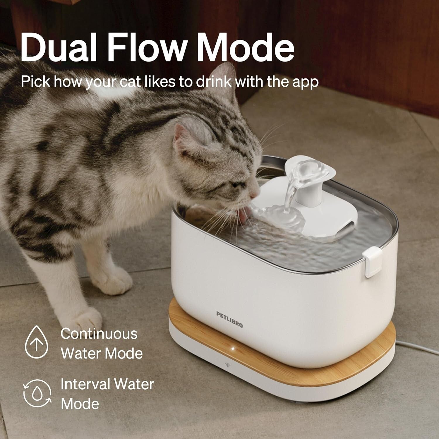Pet Water Fountain with 304 Stainless Steel Tray - Wi-Fi Enabled 2.5L Capacity