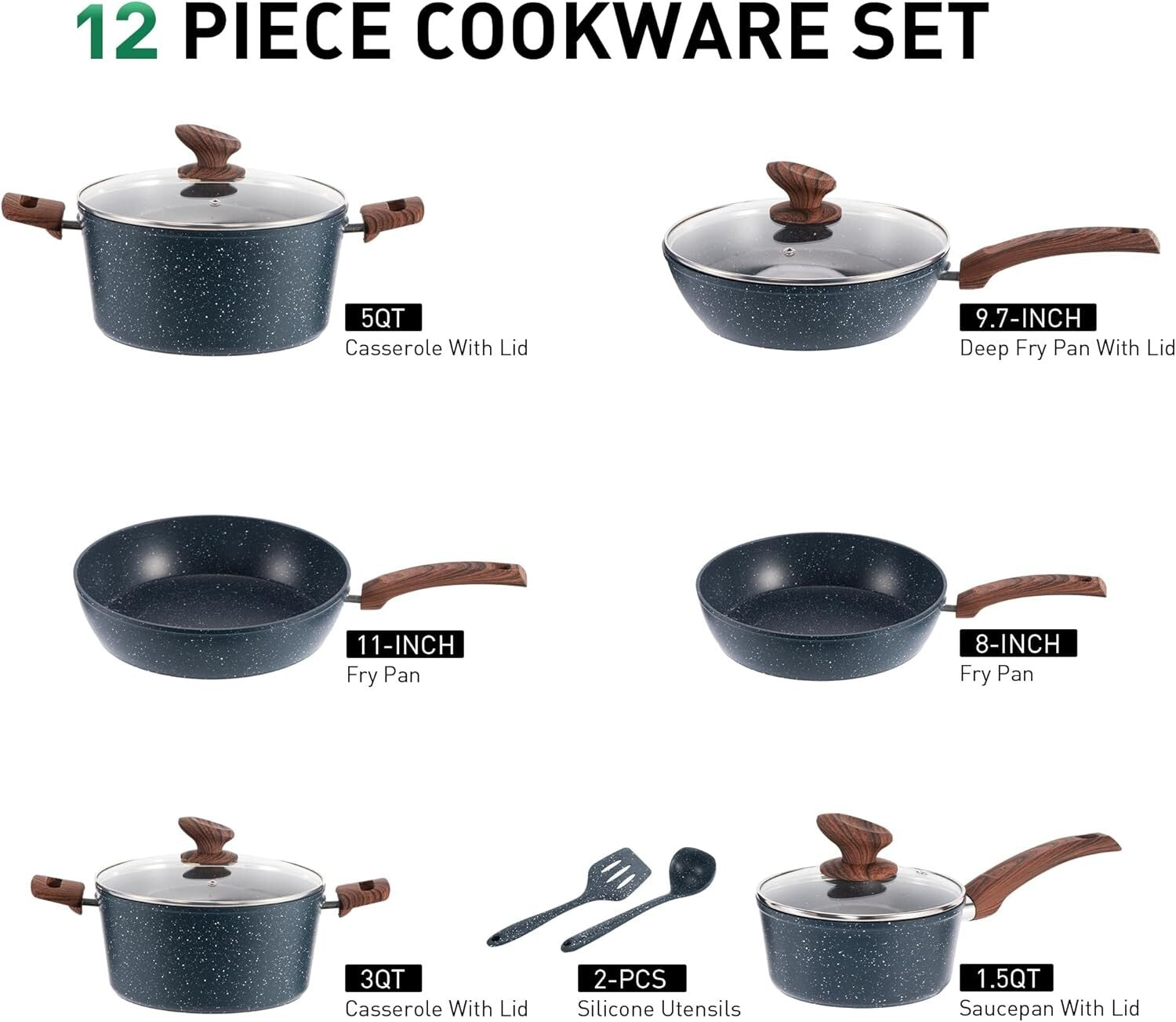 Healthy Cooking Essentials - Induction 12-Piece Granite Non-Stick Pots & Pans
