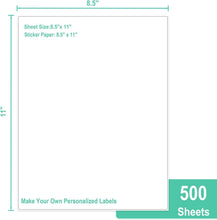 Load image into Gallery viewer, Multipurpose Printable White Sticker Labels - 500 Sheets 8.5x11 Flexible Use
