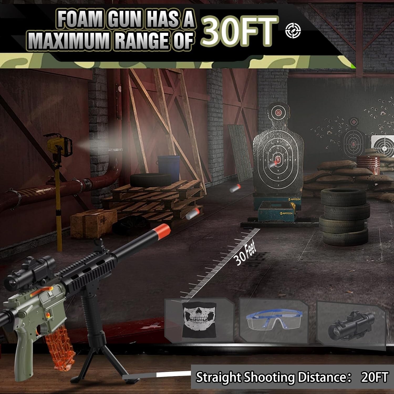 Complete Foam Blaster Set: Sniper Rifle with Scope & 100 Bullets for Teens