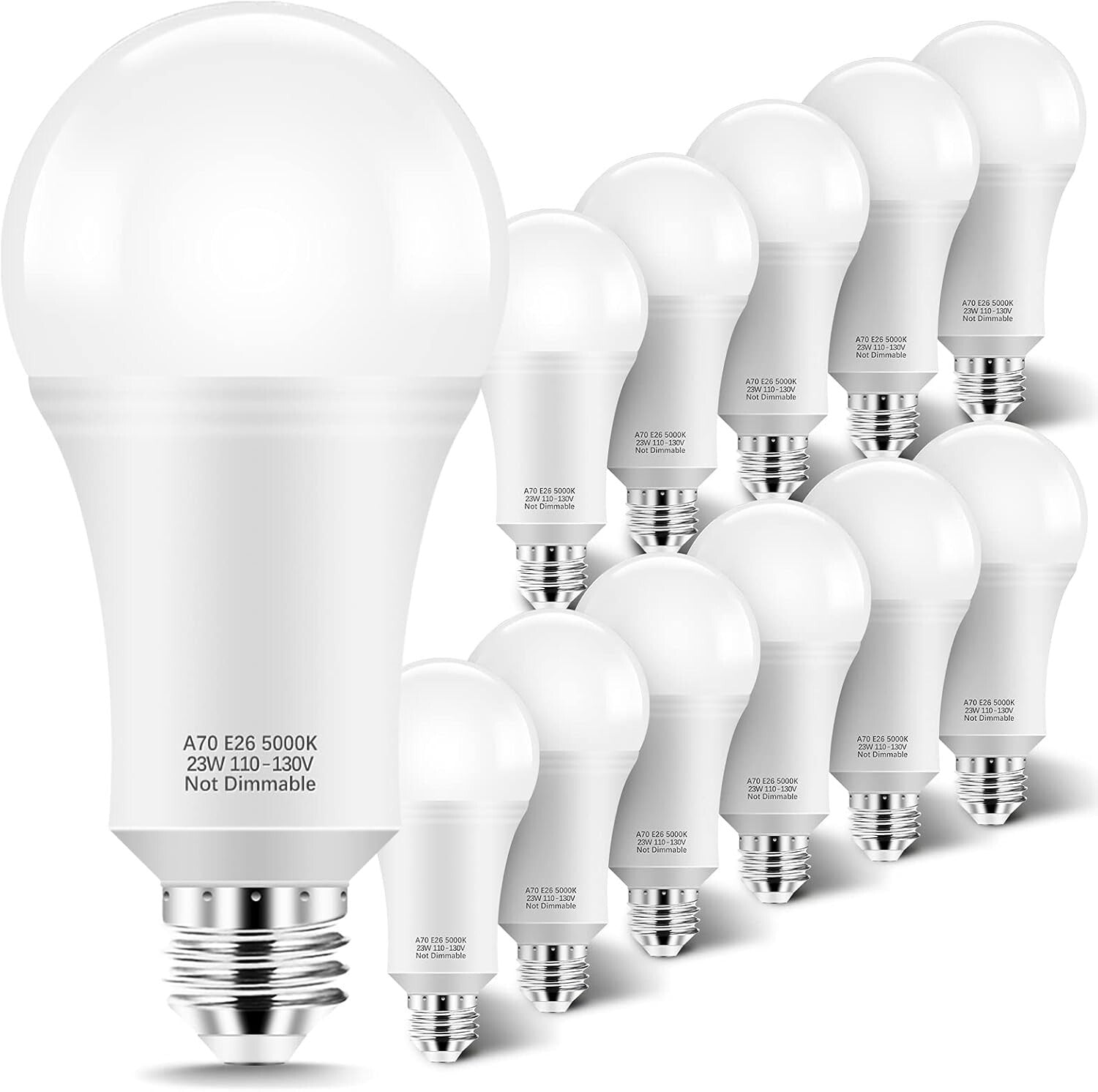 A21 E26 LED Bulbs 2500 Lumens, Pack of 12 - Bright Daylight White 5000K
