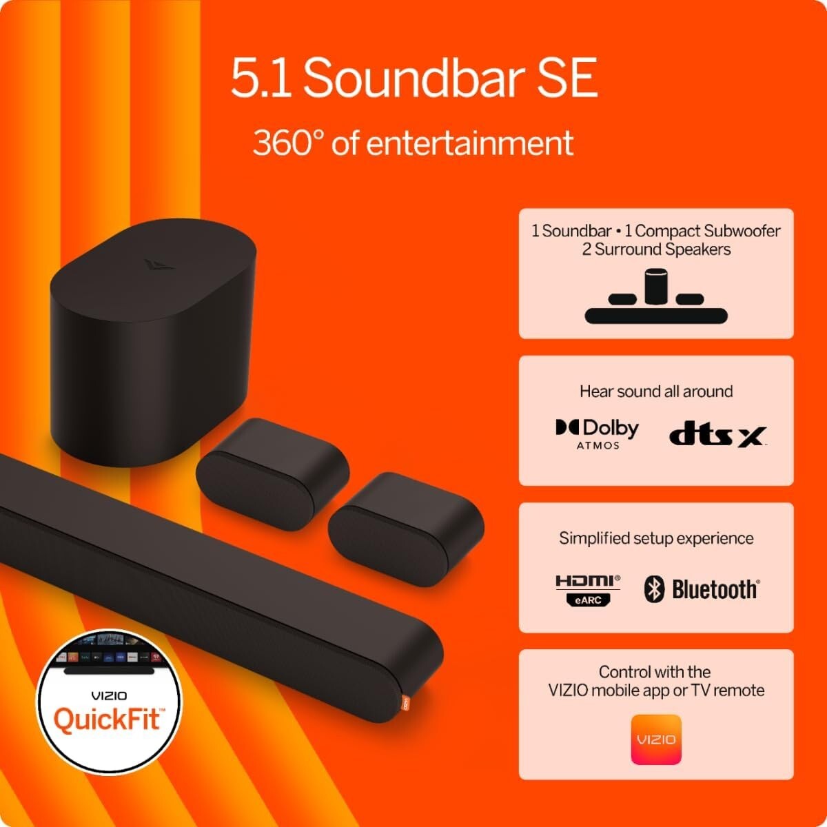 5.1 Soundbar with Compact Wireless Subwoofer – Seamless Dolby Atmos Audio Setup