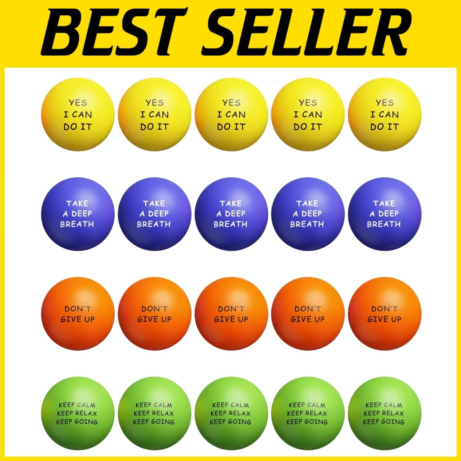 20-Pack Motivational Stress Balls for Kids & Adults - Relieve Anxiety Anywhere