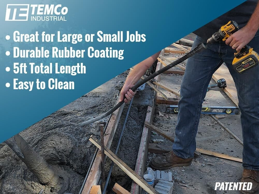 Drill-Powered 5-Foot Concrete Vibrator by TEMCo - Lightweight & Affordable