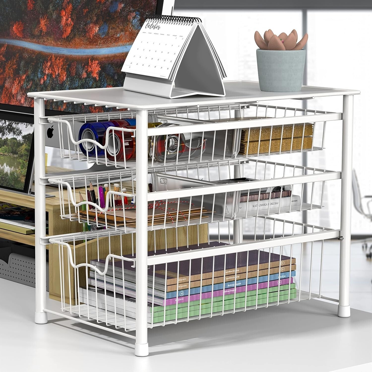 3-Tier Stackable Sliding Basket Storage Organizer for Kitchen & Bathroom - White