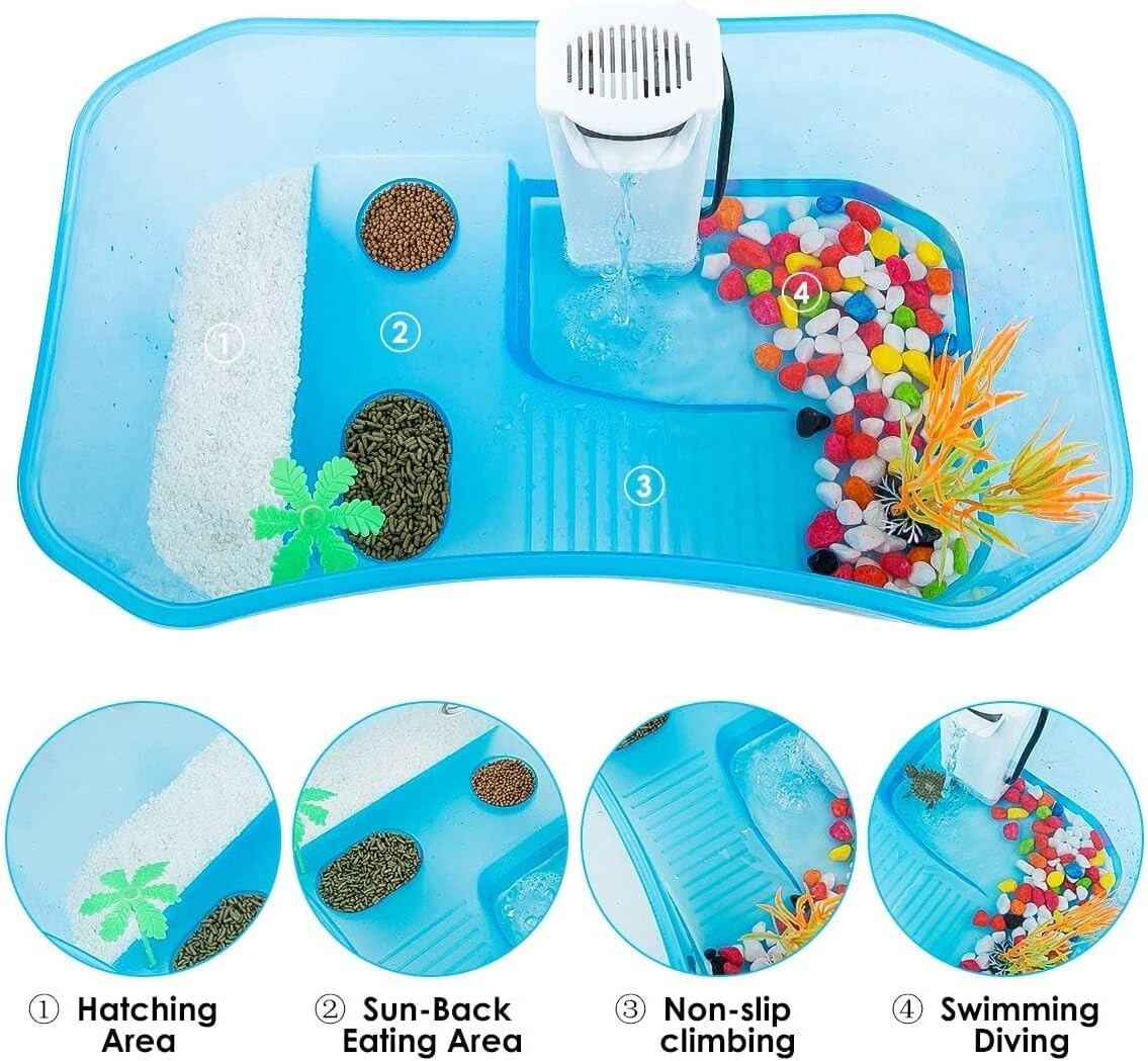 Pet Turtle Aquarium with 5-Gallon Capacity, Basking Area, and Decorative Plants