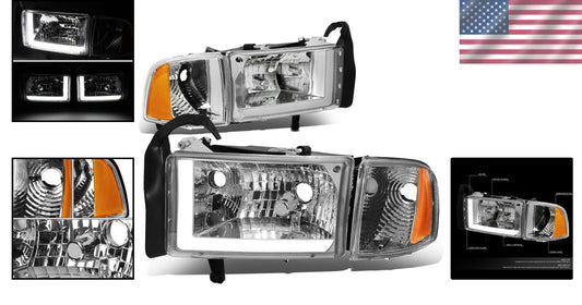 Clear Lens Chrome Amber LED Headlights - Perfect for 94-01 Ram 1500 & 2500
