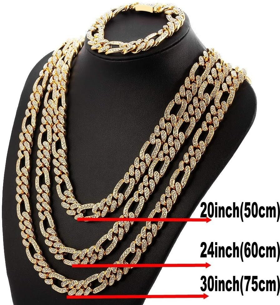 Luxury 18K Gold Plated Miami Cuban Link Chain Set for Men - Iced Out Fashion
