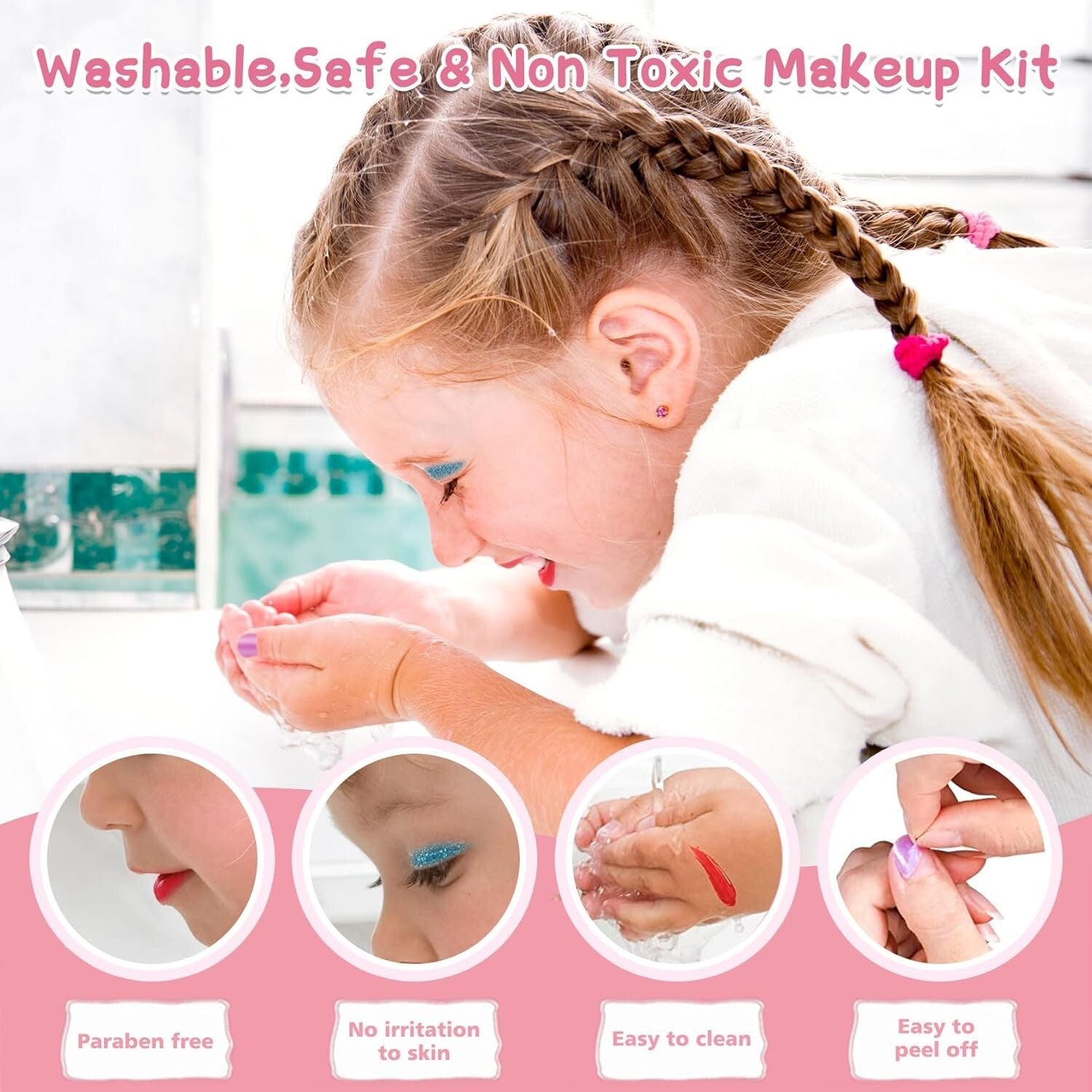 Deluxe Kids Makeup Kit with Lights & Sounds - Princess Vanity Set for 3-10 Years