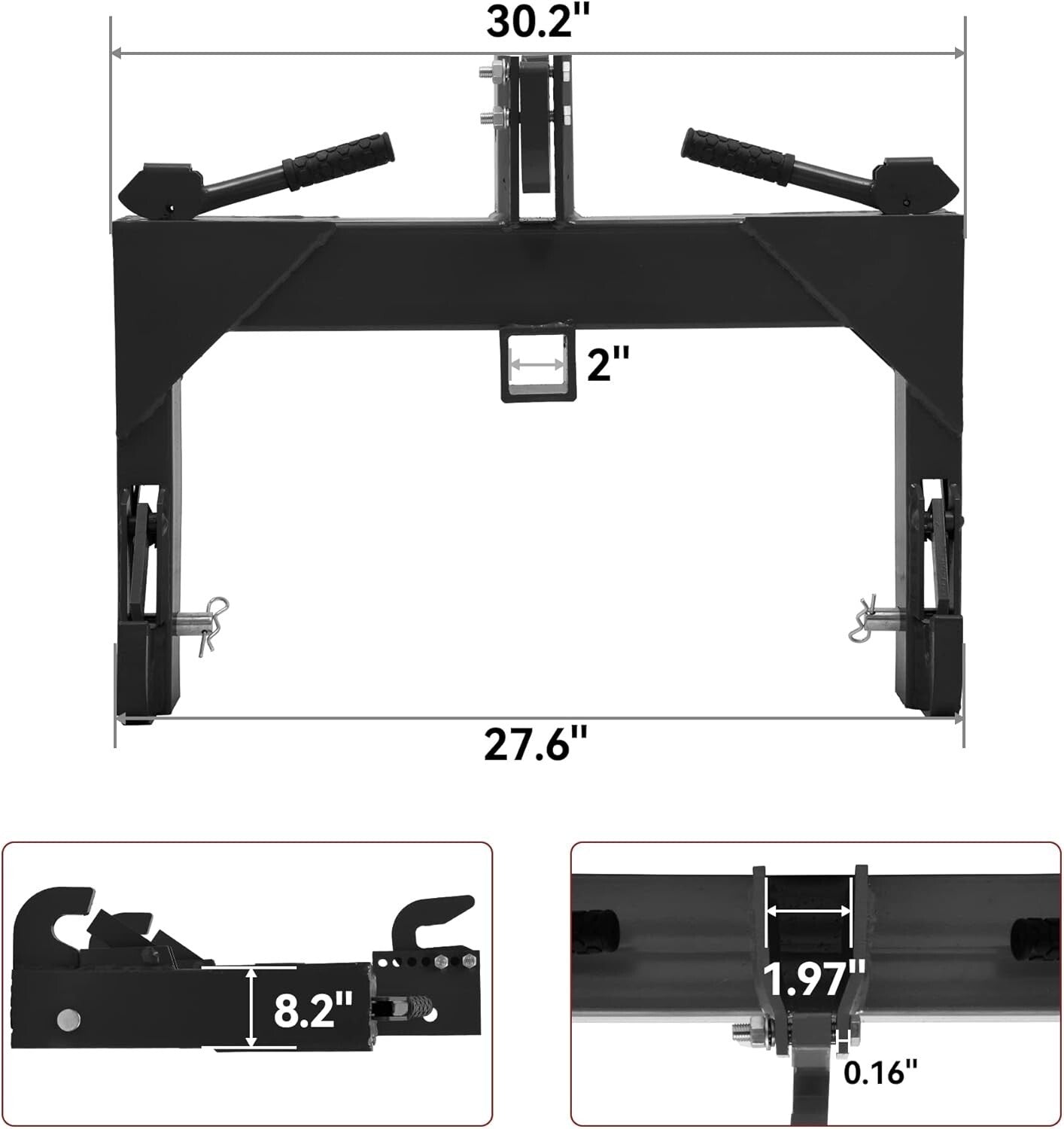 Category 1 Tractor 3-Pt Attachment with 2" Receiver and 5-Level Adjustability
