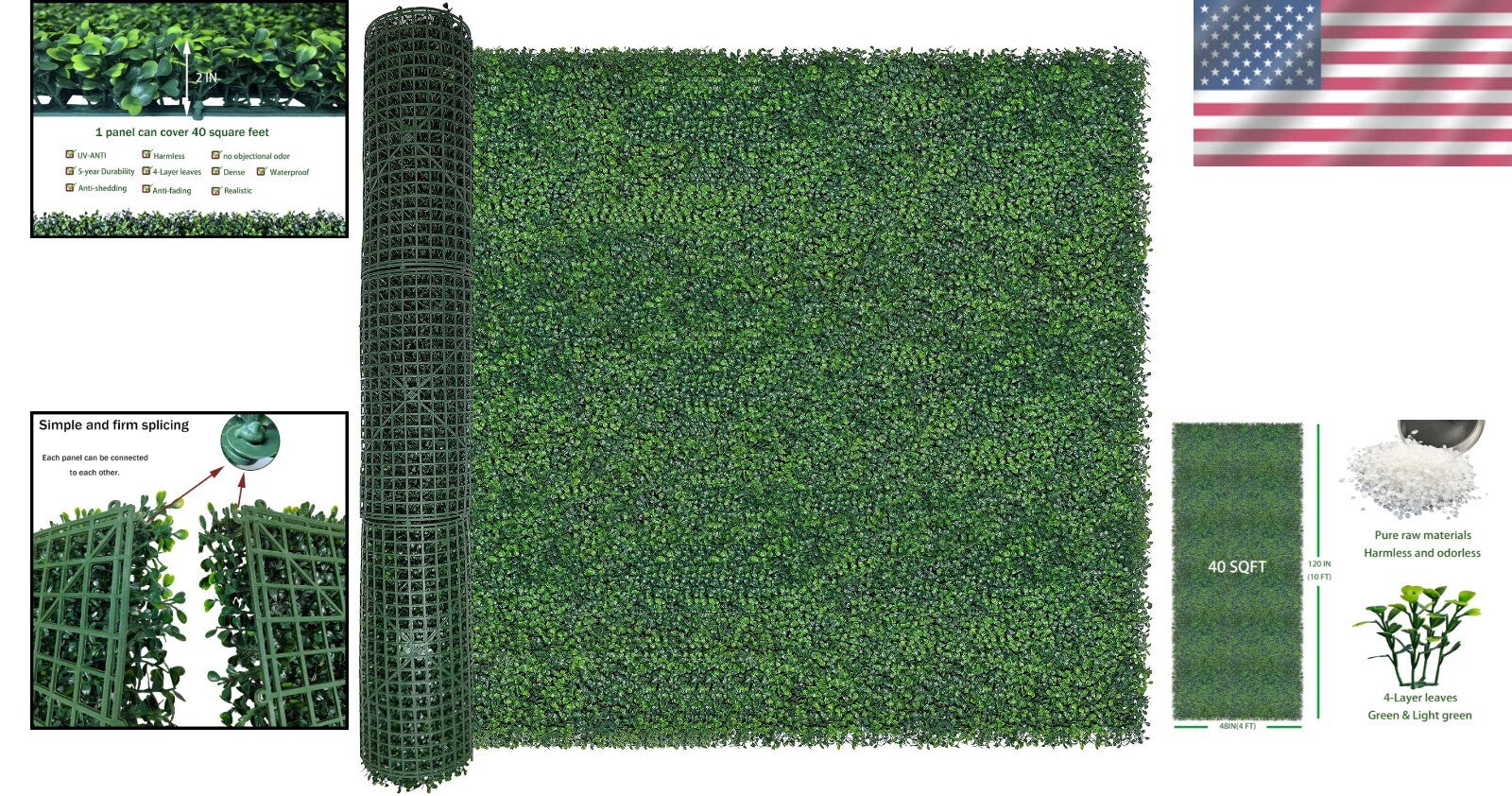 Artificial Boxwood Hedge Roll 48x120 for Beautiful Indoor/Outdoor Privacy