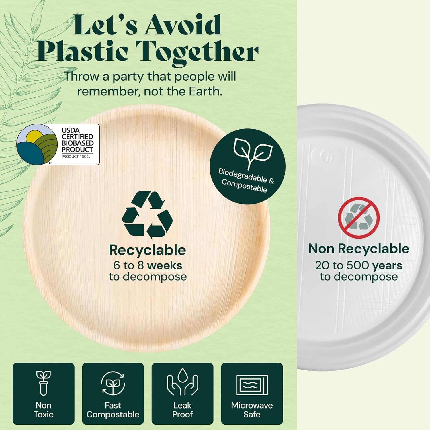 Compostable 10'' + 7'' Palm Leaf Dinner Plates - Eco-Friendly Party Essentials