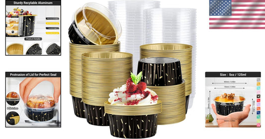 200pcs 5oz Disposable Ramekins - Reusable Aluminum Cupcake Baking Cups with Lids