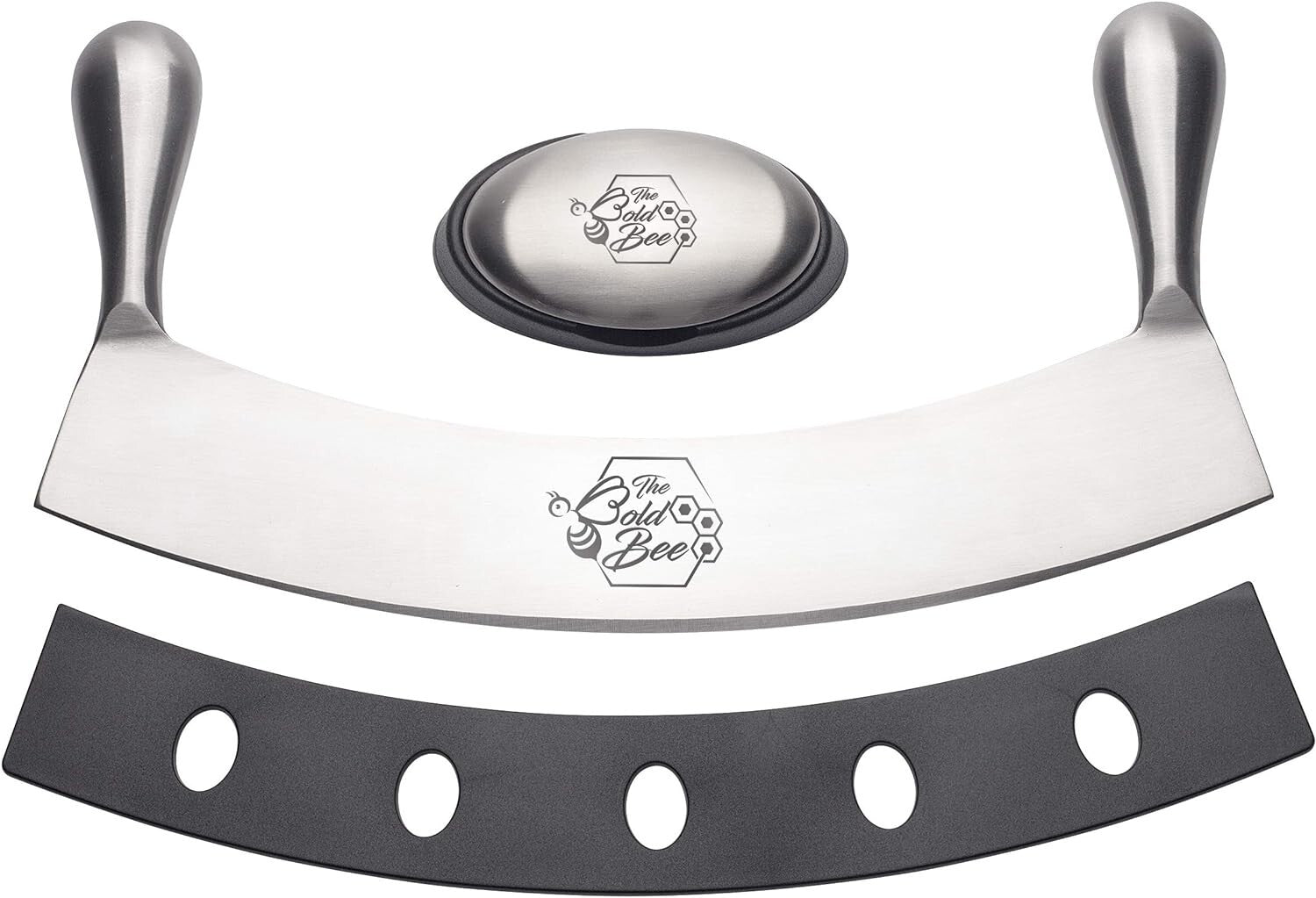 Ergonomic 12" Mezzaluna Knife & Protective Cover - Ideal for Chopping & Dicing