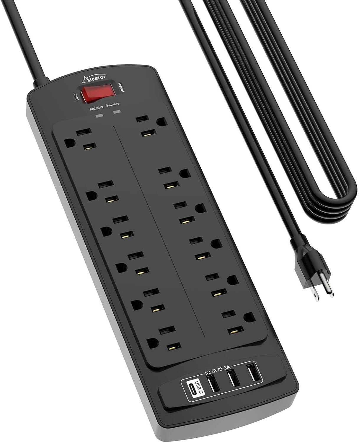 12-Outlet Surge Protector Power Strip with 4 USB Ports & Flame Retardant Housing