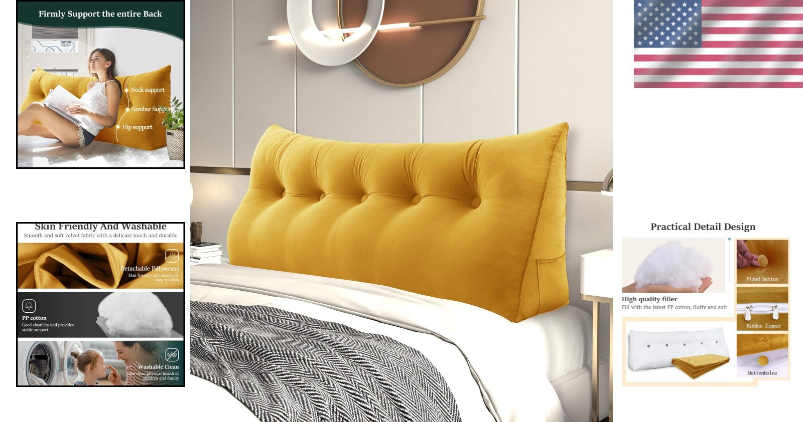 Luxurious Velvet Headboard Wedge Pillow - Ergonomic Triangular Backrest Support