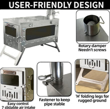 Load image into Gallery viewer, Multifunctional Titanium Hot Tent Stove with Roll-Up Pipe for Seamless Camping