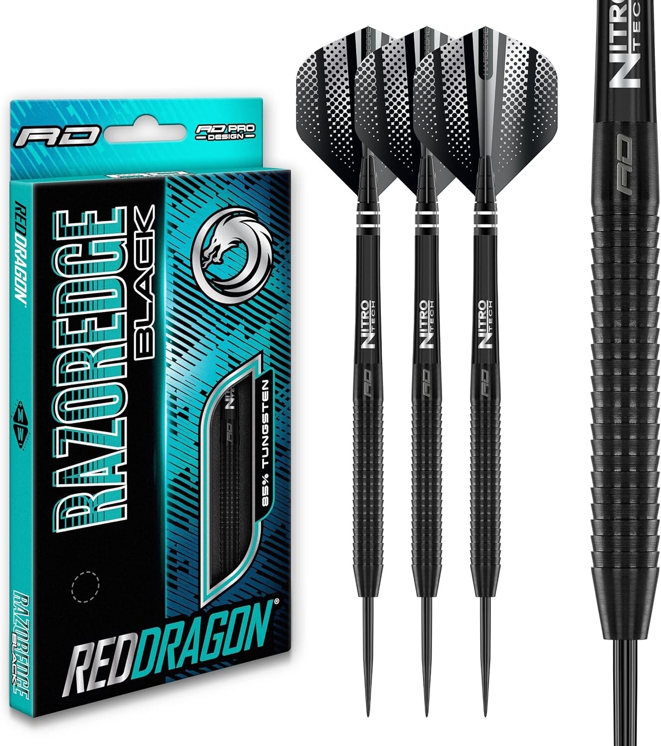Aggressive Grip Tungsten Darts with Hardcore Flights - Stunning Black Finish