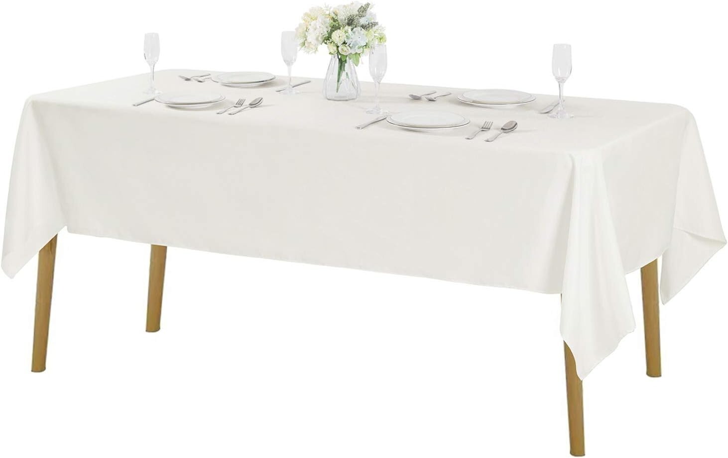 Elegant 60x120 Inch Washable Ivory Polyester Tablecloth - 12 Pack for Events
