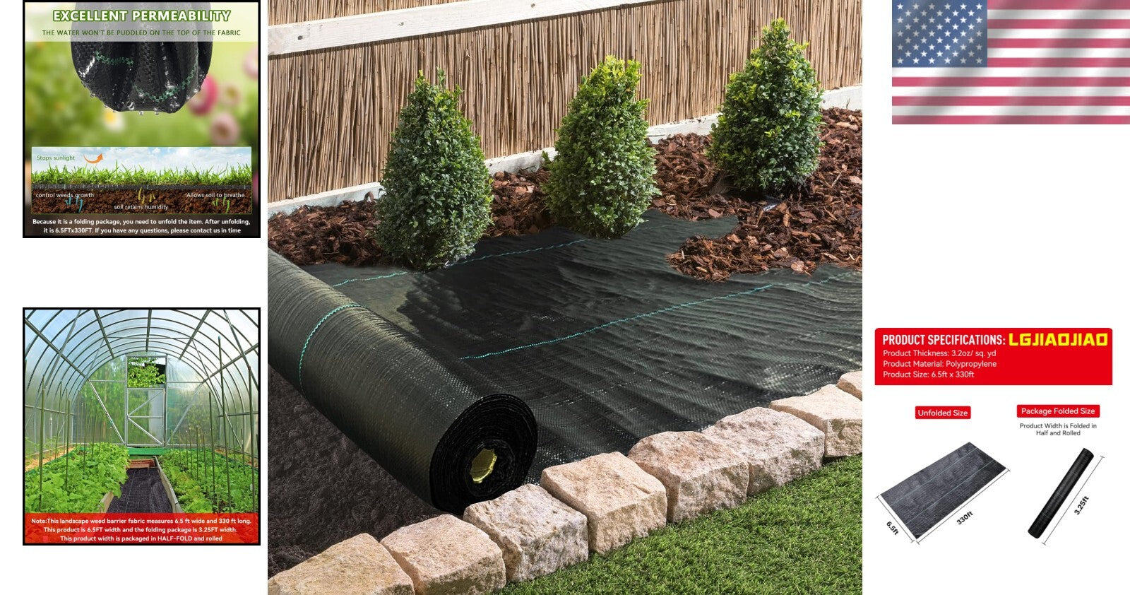 6.5ft Wide Geotextile Weed Control Fabric - Durable, Easy Install Landscape Mat