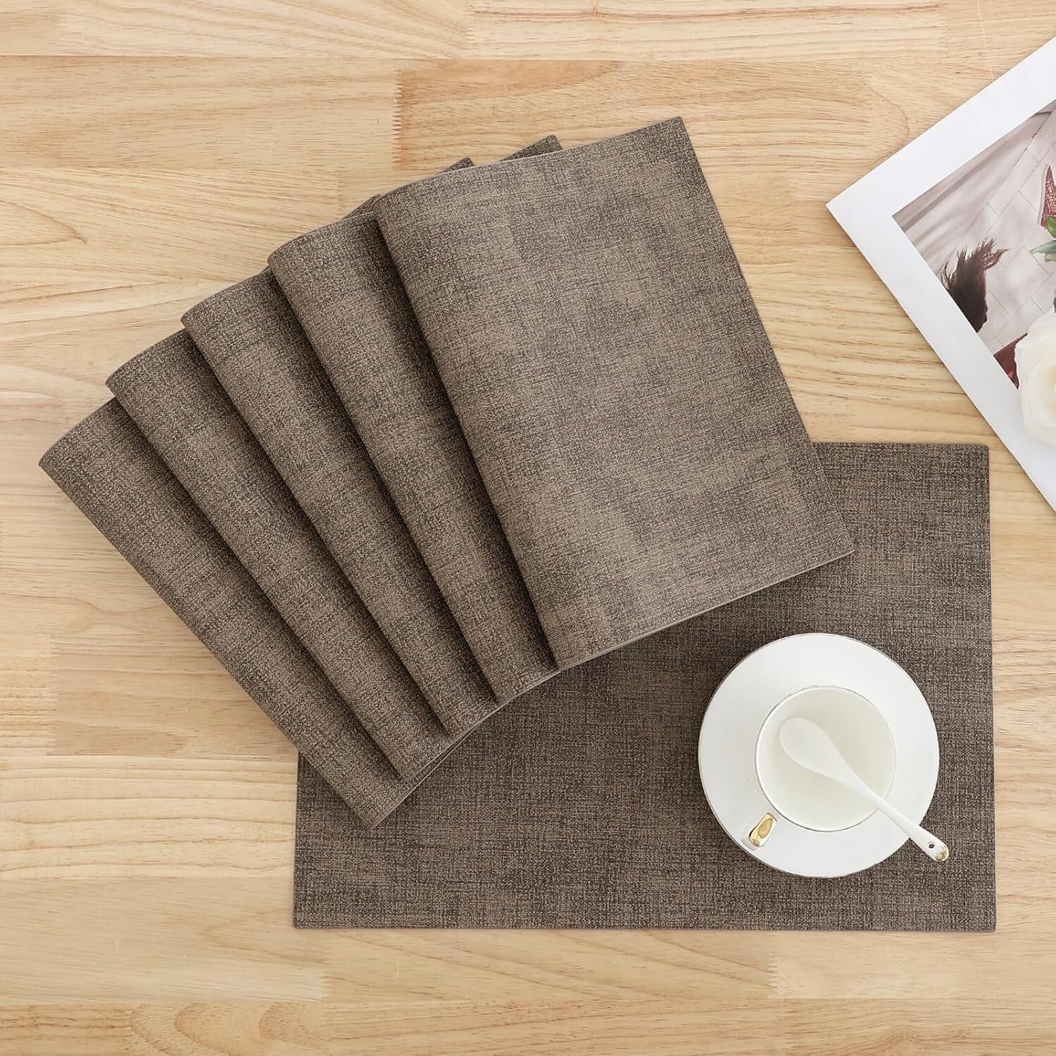 Durable Heat Resistant Faux Leather Table Mats - Set of 8, Wipeable & Waterproof