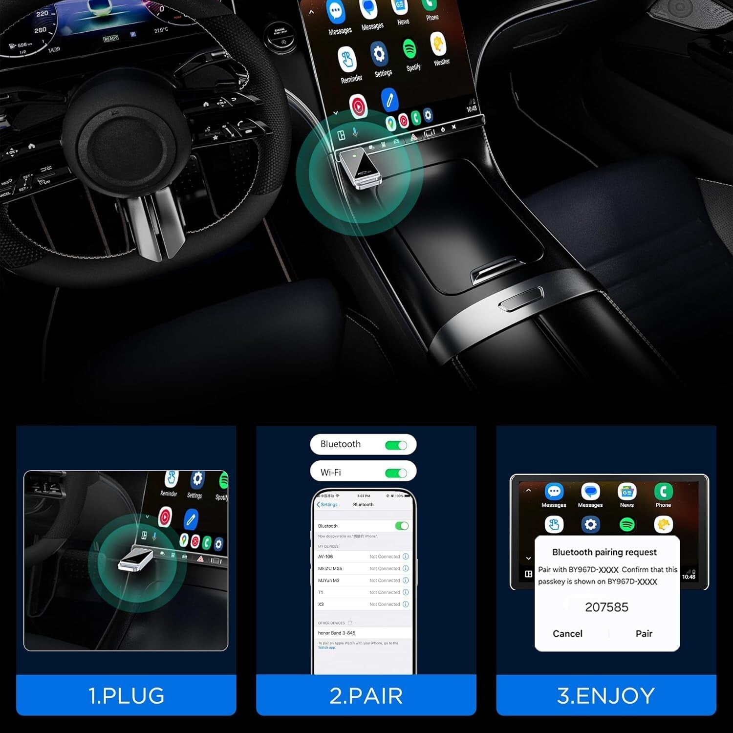 Sleek Wireless Android Auto Adapter for Enhanced Audio Experience - Plug & Play