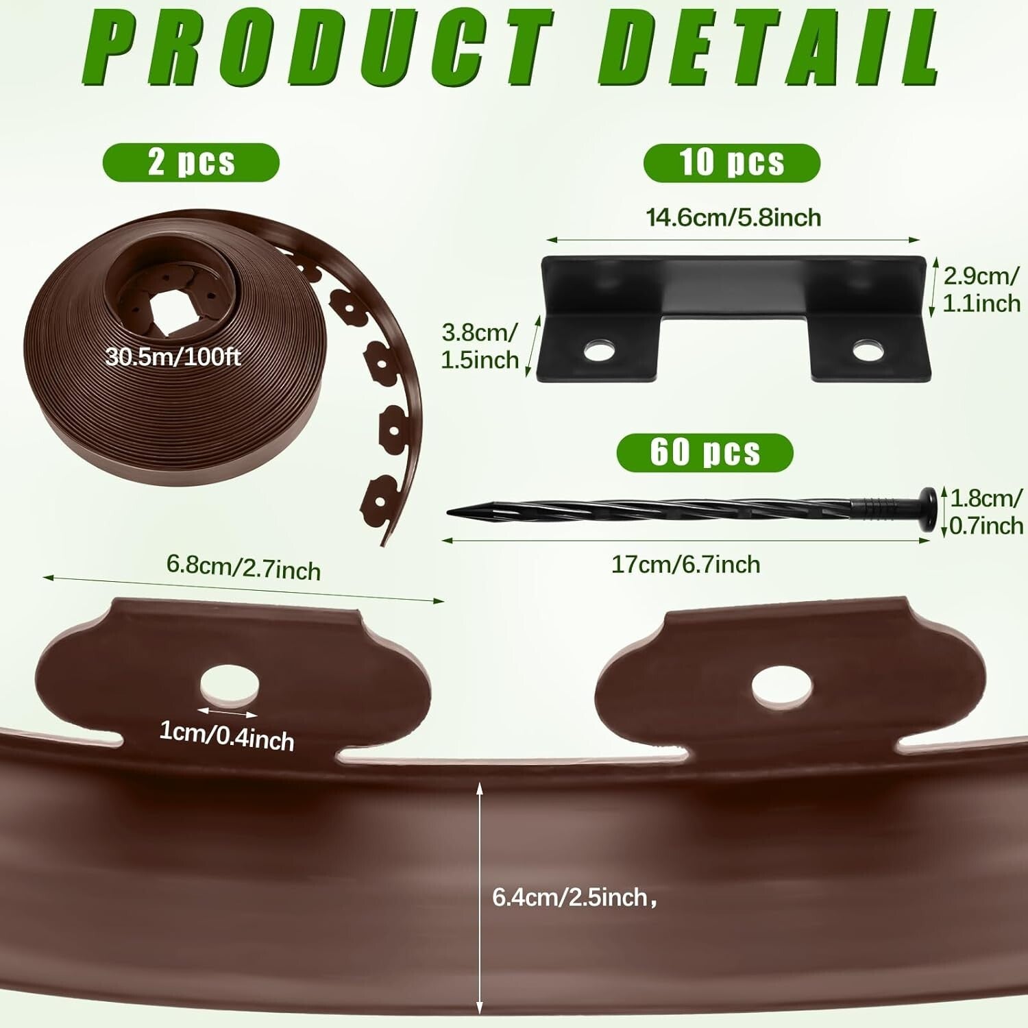 200 Feet Lawn Edging Kit with Anchoring Spikes - Stylish Brown Plastic Design